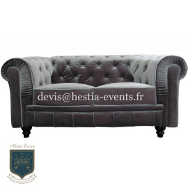 Canapé Chesterfield en Velours Argenté - 2 places