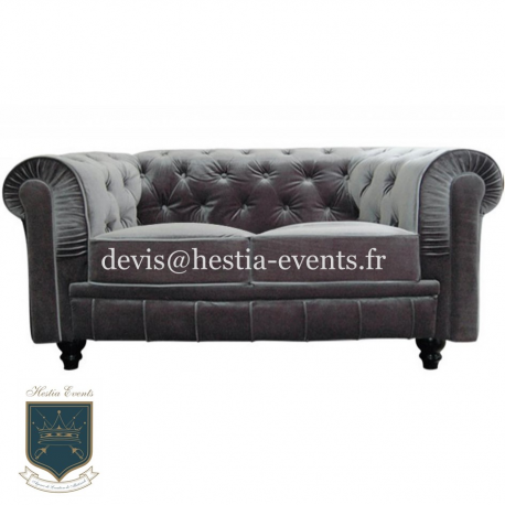 Location Canapé Chesterfield en Velours Argenté - 2 places