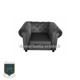 Fauteuil Chesterfield en Velours Argenté