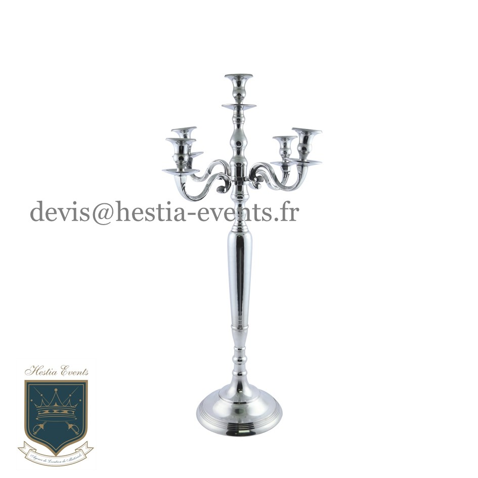 Lot De 9 Chandeliers Argent 5 Branches 38cm + 90 Bougies – Déco Mariage