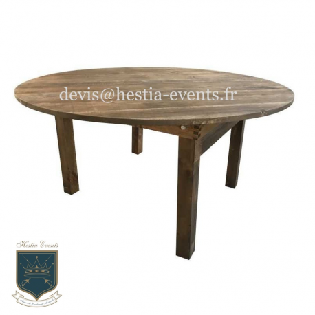 Location Table Ronde en Bois - 150 cm - Vintage